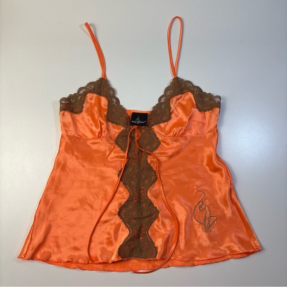 Baby Phat Other - Y2K Baby Phat Orange Satin Lace Cami Top – Embroidered Cat Logo – Size M
